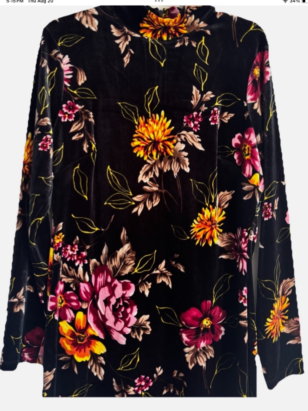 Venus Sz SM Black Velvet Bodycon Midi Dress Long Sleeve Mock Neck Floral Y2K - Picture 8 of 16